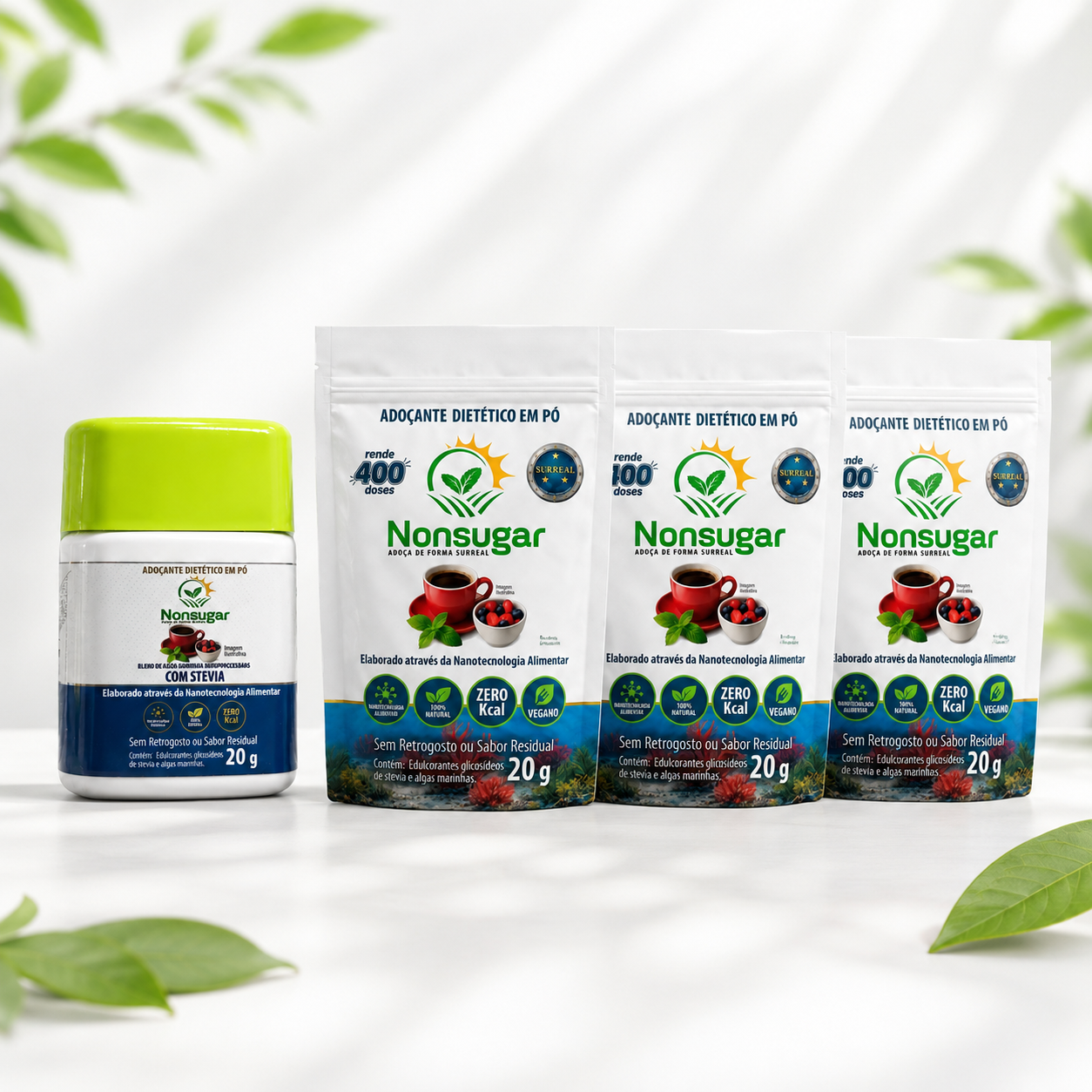 Kit NonSugar com um pote 20g e três refis 20g